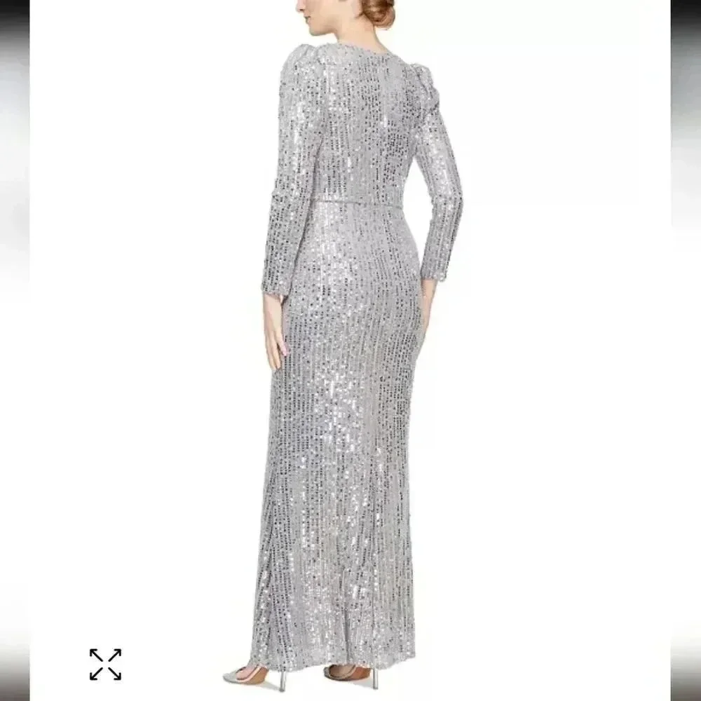 Alex & Eve Womens Puff Shoulder Long Sequins Dress size 16, m95 - Picture 2 of 8